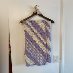 Purple and Cream Crochet Blanket
